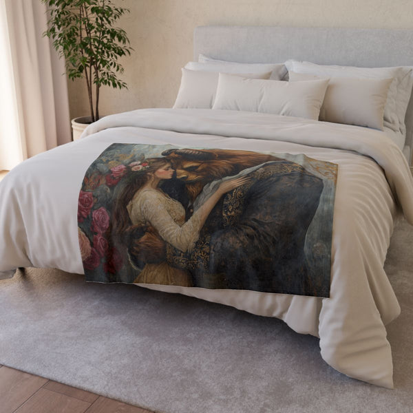 Beauty and the Beast — Plush Fleece Throw Blanket — Draped Over Sofa & Bed Lifestyle View