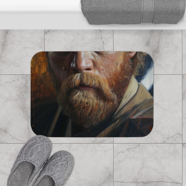 Ben Kenobi Painting — Memory Foam Bath Mat — Modern Bathroom Floor Lifestyle View