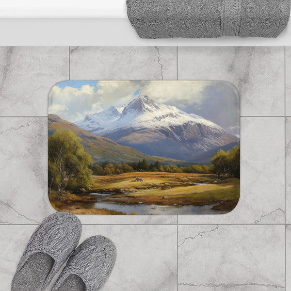 Ben Nevis Scotland Painting (Edition V) — 61×43 Memory Foam Bath Mat — Modern Bathroom Floor Lifestyle View