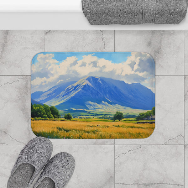 Ben Nevis Scotland Painting (Edition VIII) — 61×43 Memory Foam Bath Mat — Modern Bathroom Floor Lifestyle View