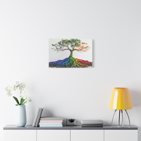 Binary Tree with Rainbow Roots (Edition II) — Stretched Canvas Wall Art — Living Room Wall Lifestyle View