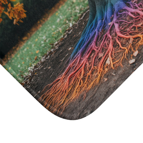 Binary Tree with Rainbow Roots — Memory Foam Bath Mat — Microfibre Texture Close-Up View