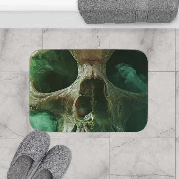 Biohazardous Area with a Green Smoke Skull — 61×43 Memory Foam Bath Mat — Modern Bathroom Floor Lifestyle View