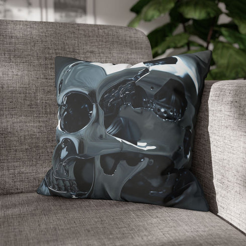 Biomechanical Skull with Chrome Textures — 40×40 Cushion Cover — Sofa & Living Room Lifestyle View