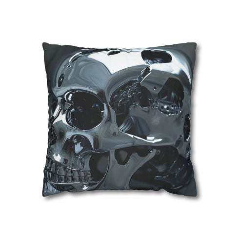 Biomechanical Skull with Chrome Textures — 40×40 Cushion Cover — Front 40×40 cm Square Cushion View