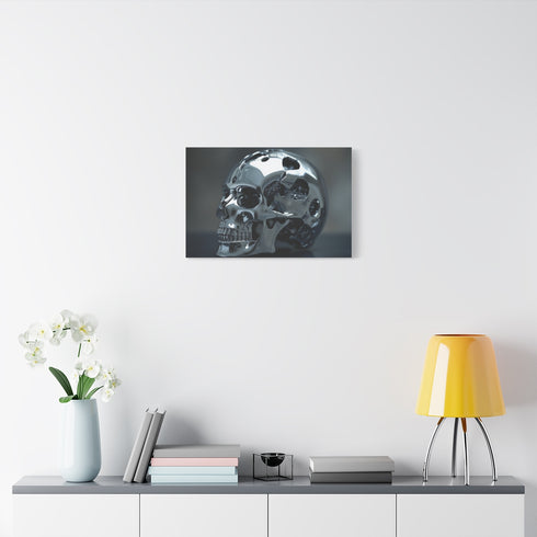 Biomechanical Skull with Chrome Textures — Stretched Canvas Wall Art — Living Room Wall Lifestyle View