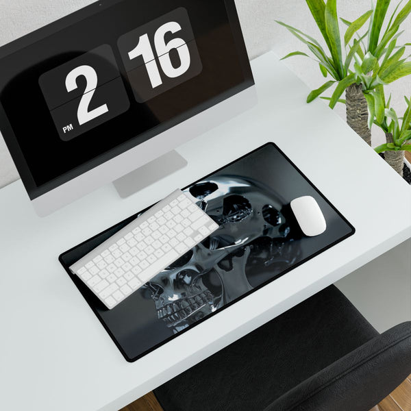 Biomechanical Skull with Chrome Textures — XXL Gaming Desk Mat — Gaming & Workspace Desk Setup View