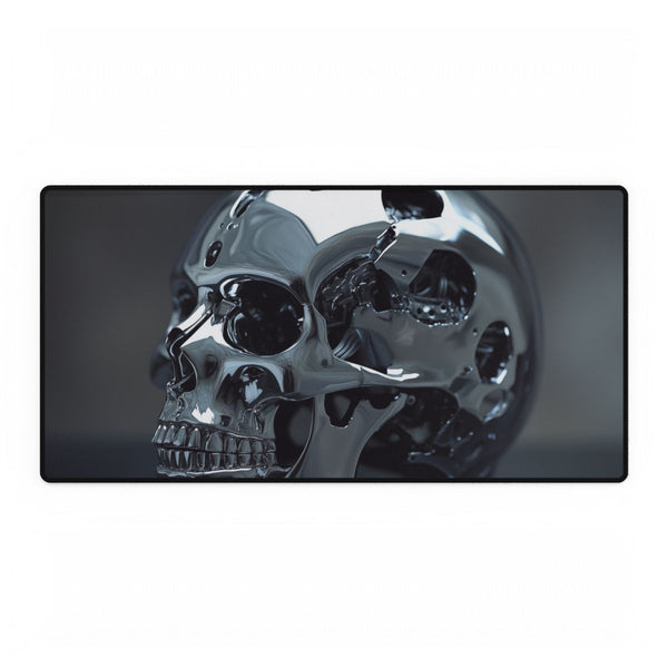 Biomechanical Skull with Chrome Textures — XXL Gaming Desk Mat — Full Top-Down Artwork View