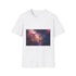 Bird Cage Floating Above Galaxy Graphic Unisex Softstyle T-Shirt - Front View