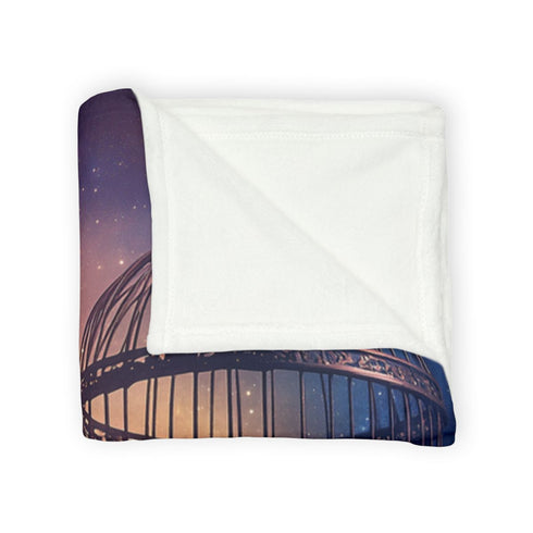 Bird Cage Floating Above Galaxy — 50×60 Plush Throw Blanket — Draped Over Sofa & Bed Lifestyle View