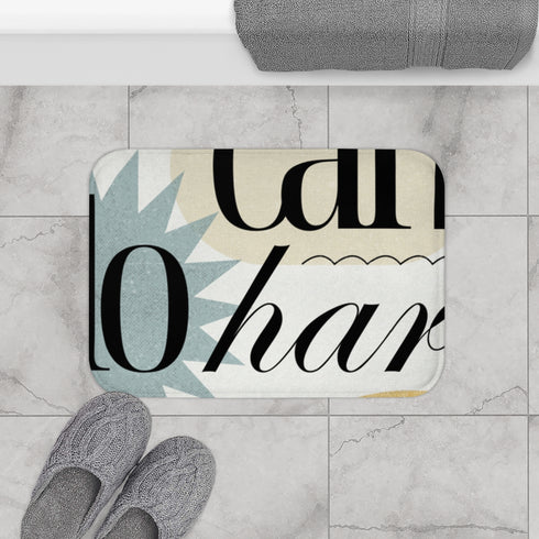 Black Beige Blue Abstract Typographic Luxury Memory Foam Bath Mat - Bathroom Lifestyle View