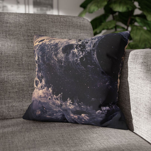 Black Hole Pulling in Stardust — 40×40 Cushion Cover — Sofa & Living Room Lifestyle View