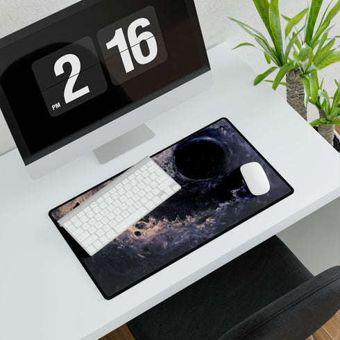 Black Hole Pulling in Stardust — XL Gaming Desk Mat — Gaming & Workspace Desk Setup View