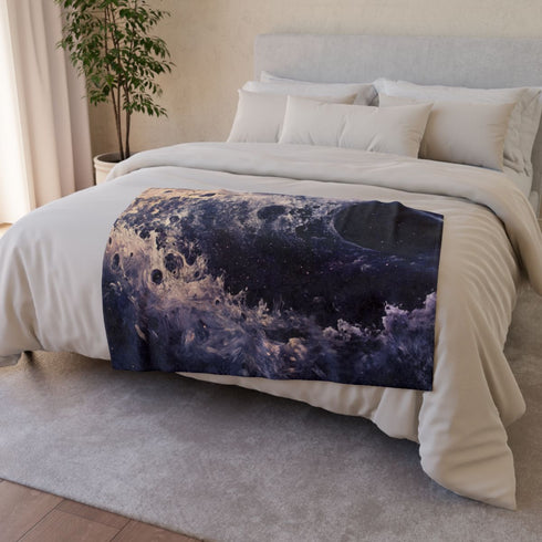 Black Hole Pulling in Stardust — 50×60 Plush Throw Blanket — Draped Over Sofa & Bed Lifestyle View