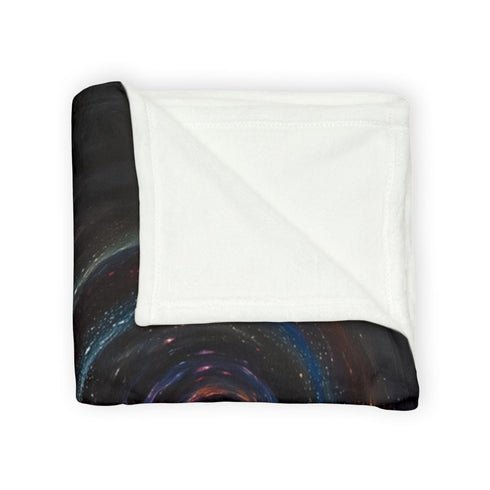 Black Hole Swallowing Time and Space — 50×60 Plush Throw Blanket — Draped Over Sofa & Bed Lifestyle View