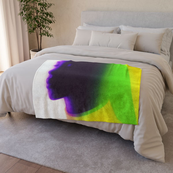 Black Japanese Movie Poster with Big Bold Title In — 50×60 Plush Throw Blanket — Draped Over Sofa & Bed Lifestyle View