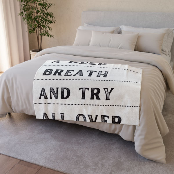 Black White Typographic Quote Motivational Poster — Plush Fleece Throw Blanket — Drape over Sofa & Bed Lifestyle View