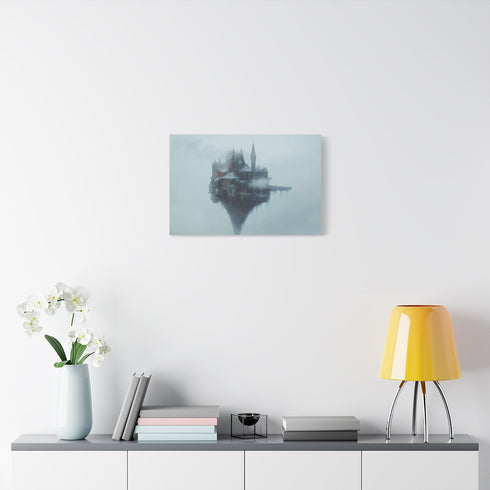 Blizzard Wrapping Floating Castle — Stretched Canvas Wall Art — Living Room Wall Lifestyle View