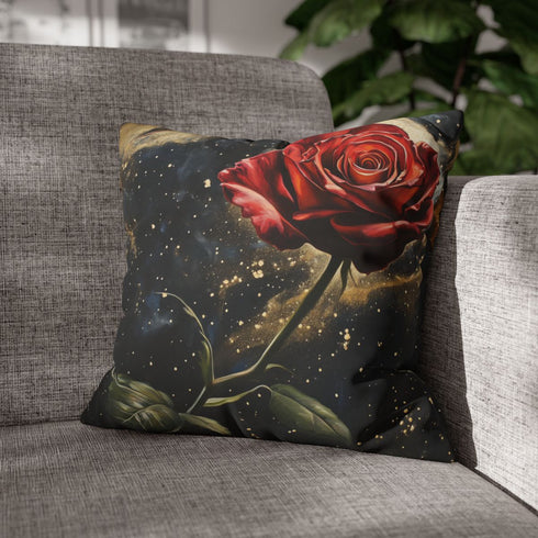 Blossoming Rose in Zero Gravity — 40×40 Cushion Cover — Sofa & Living Room Lifestyle View