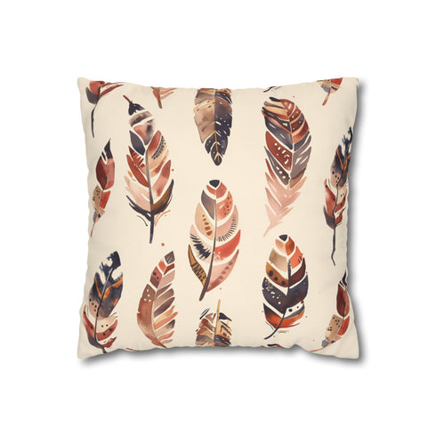 Bohemian Feathers Seamless Pattern — Faux Suede Cushion Cover — Front 40×40 cm Square Cushion View