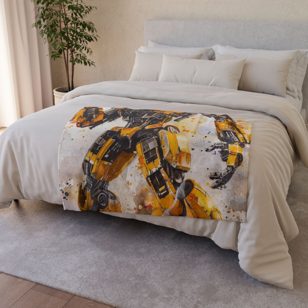 Bumblebee Transformers — Plush Fleece Throw Blanket — Drape over Sofa & Bed Lifestyle View