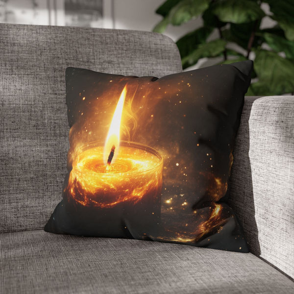 Burning Candle Made of Galaxies — Double-Sided Cushion Cover — Sofa & Armchair Living Room Lifestyle View