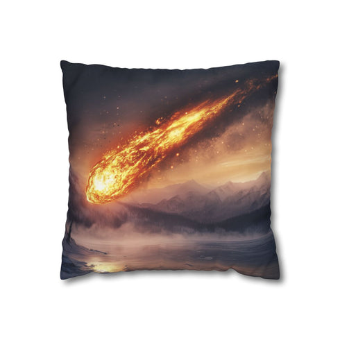 Burning Comet Crashing into Ice Lake — 40×40 Cushion Cover — Front 40×40 cm Square Cushion View