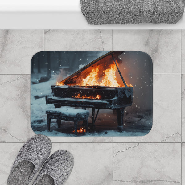 Burning Piano in Snowstorm (Edition III) — Memory Foam Bath Mat — Modern Bathroom Floor Lifestyle View