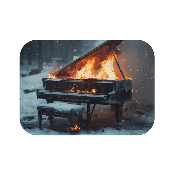 Burning Piano in Snowstorm (Edition III) — Memory Foam Bath Mat — Top-Down Memory Foam Bath Mat View