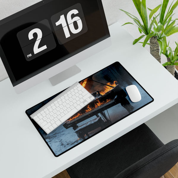 Burning Piano in Snowstorm (Edition V) — XXL Gaming Desk Mat — Gaming & Workspace Desk Setup View