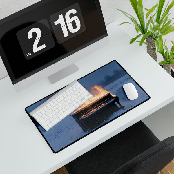 Burning Piano in Snowstorm (Edition VI) — XXL Gaming Desk Mat — Gaming & Workspace Desk Setup View