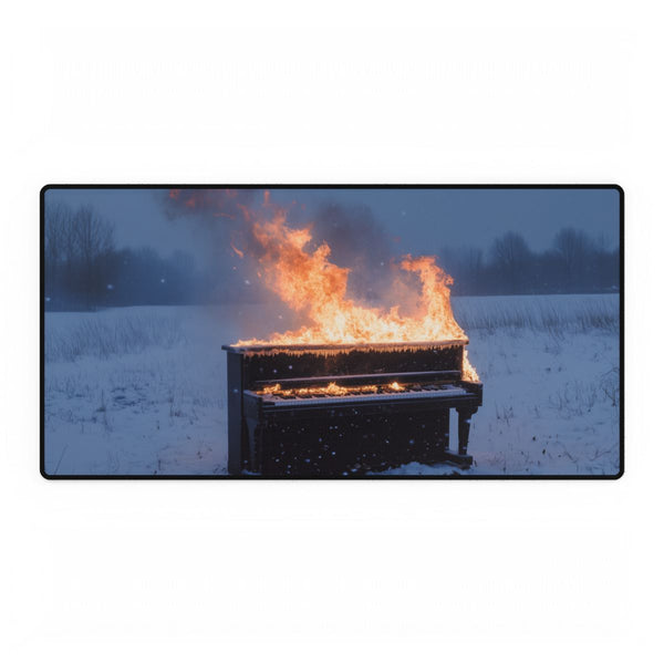 Burning Piano in Snowstorm (Edition VI) — XXL Gaming Desk Mat — Full Top-Down Artwork View
