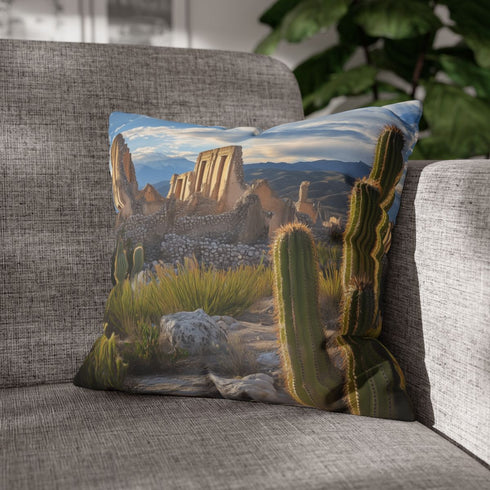 Cactus Shaped Like Ancient Ruins — Double-Sided Cushion Cover — Sofa & Armchair Living Room Lifestyle View