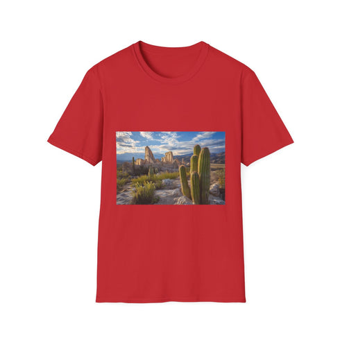 Cactus Shaped Like Ancient Ruins Graphic Unisex Softstyle T-Shirt - Red Variant