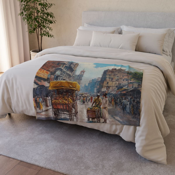 Calcutta West Bengal Major Metropolises New Market — 50×60 Plush Throw Blanket — Draped Over Sofa & Bed Lifestyle View