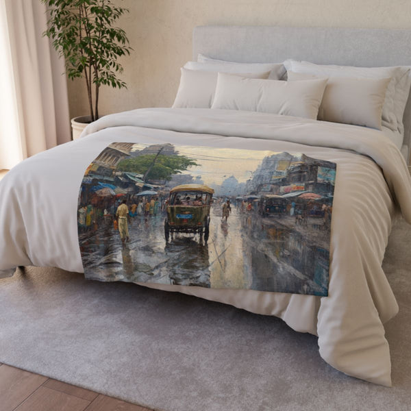 Calcutta West Bengal Major Metropolises New Market — 50×60 Plush Throw Blanket — Draped Over Sofa & Bed Lifestyle View
