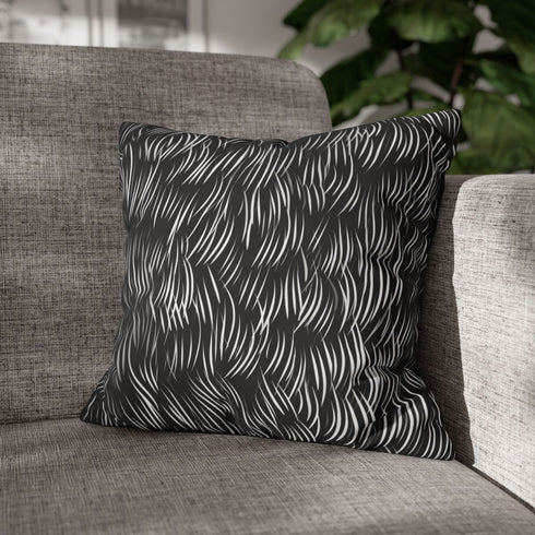 Japanese Sumi-e Ink Calligraphy Pattern — Faux Suede Cushion Cover — Sofa & Living Room Lifestyle View