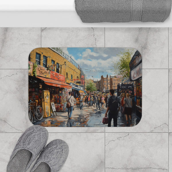 Camden Market London Painting (Edition VII) — 61×43 Memory Foam Bath Mat — Modern Bathroom Floor Lifestyle View