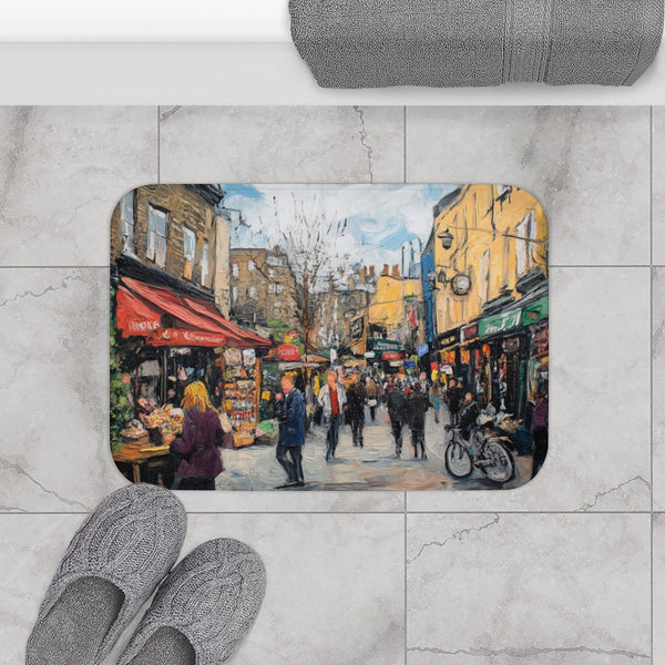 Camden Market London Painting (Edition VIII) — 61×43 Memory Foam Bath Mat — Modern Bathroom Floor Lifestyle View