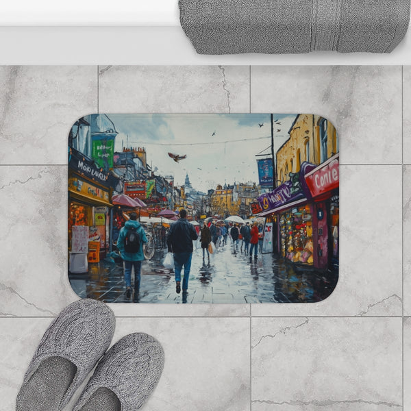 Camden Market London Painting (Edition XI) — 61×43 Memory Foam Bath Mat — Modern Bathroom Floor Lifestyle View
