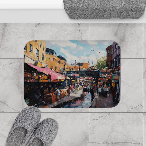 Camden Market London Painting (Edition XII) — 61×43 Memory Foam Bath Mat — Modern Bathroom Floor Lifestyle View