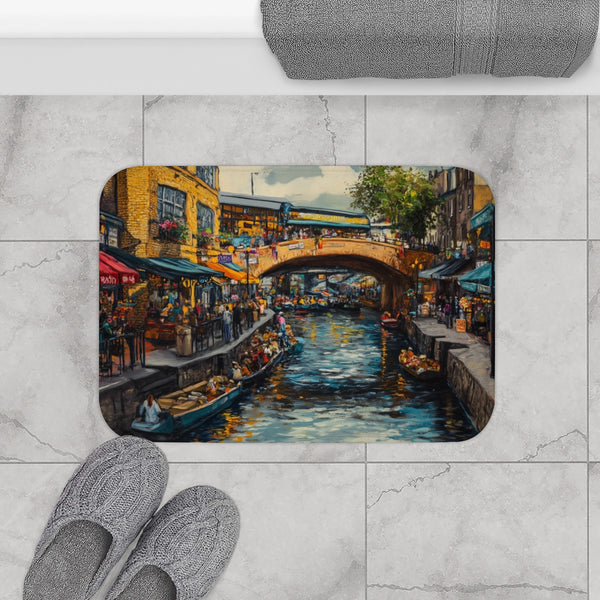 Camden Market London Painting (Edition XIII) — 61×43 Memory Foam Bath Mat — Modern Bathroom Floor Lifestyle View