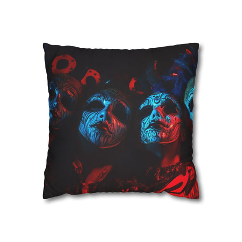 Carnival Masks in Dramatic Lighting — 40×40 Cushion Cover — Front 40×40 cm Square Cushion View