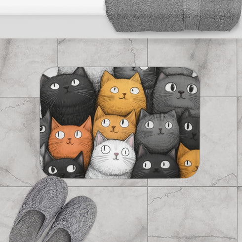 Cute Stacked Kittens Totem Cartoon — Non-Slip Bath Mat — Bathroom Floor Lifestyle View
