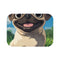 Cartoon Pug — Non-Slip Bath Mat — Top-Down Velvet Microfibre Artwork View