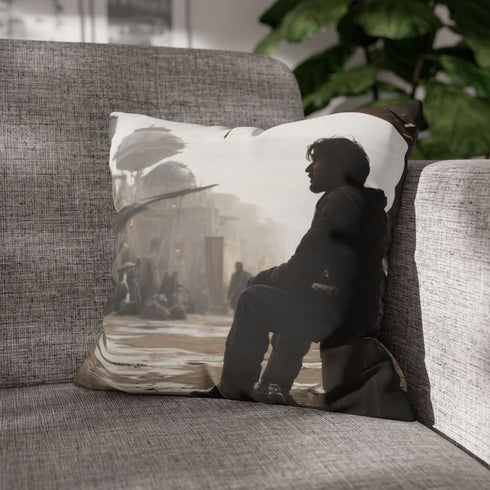 Cassian Andor Blending Into Rebel Outp — Double-Sided Cushion Cover — Sofa & Armchair Living Room Lifestyle View