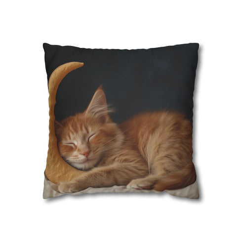 Cat Sleeping on Crescent Moon — Double-Sided Cushion Cover — Front Double-Sided Cushion View