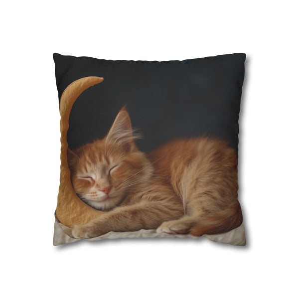 Cat Sleeping on Crescent Moon — Double-Sided Cushion Cover — Front Double-Sided Cushion View