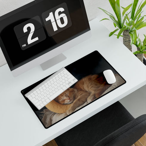 Cat Sleeping on Crescent Moon — XXL Gaming Desk Mat — Gaming & Workspace Desk Setup View