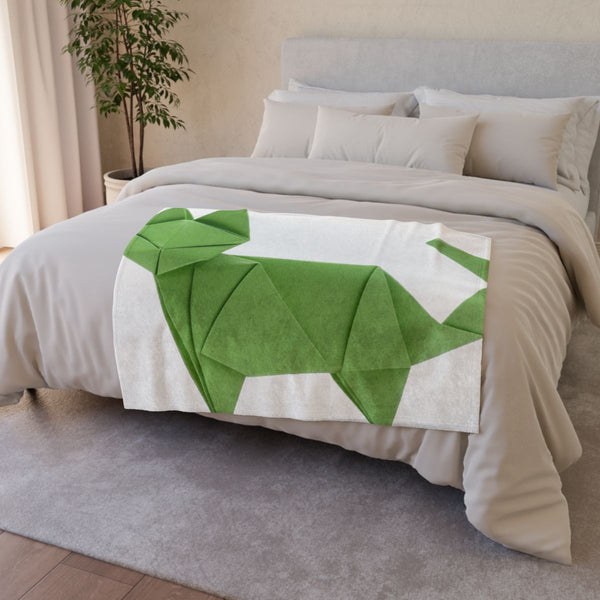 Origami Papercraft Desert Cactus — Plush Fleece Throw Blanket — Draped Over Sofa & Bed Lifestyle View